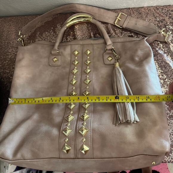 STEVE MADDEN🌟 Mauve with Gold Studs Oversized Boho Shoulder and Handle Bag - Picture 10 of 16
